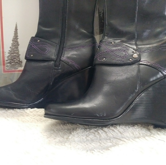 Exchange By Charles David Black Leather Boots 7M - Picture 5 of 8